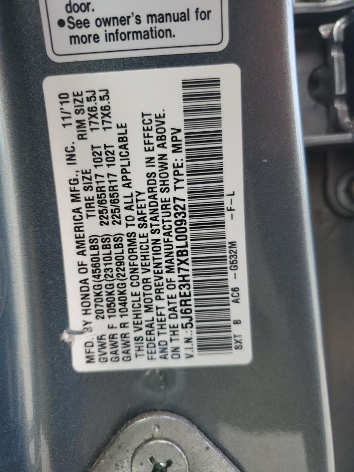 2011 Honda CR-V VIN 5J6RE3H7XBL009327 Copart auction photo, side damage thumbnail 13