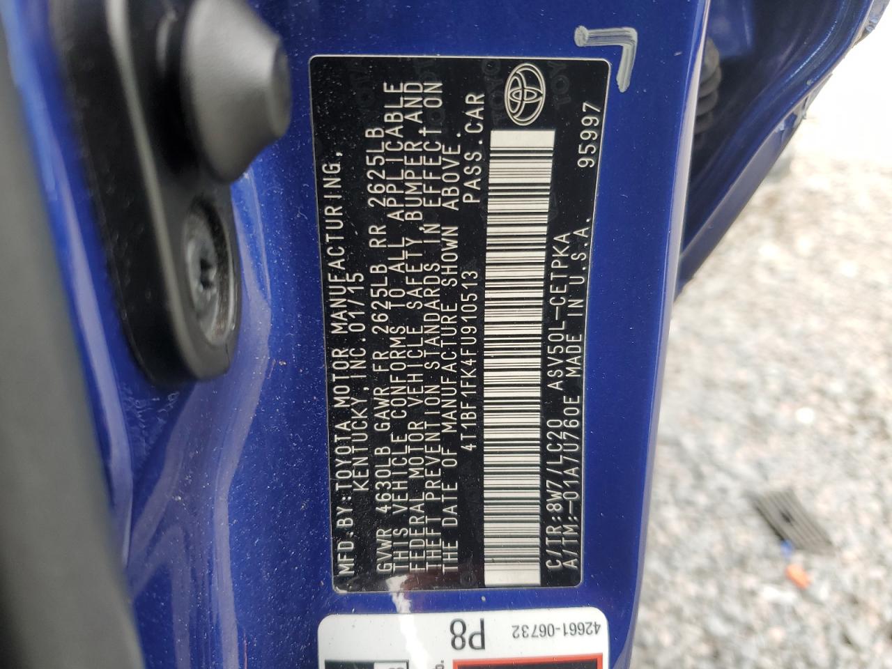 2015 Toyota Camry VIN 4T1BF1FK4FU910513 Copart auction photo, side / front end damage thumbnail 14