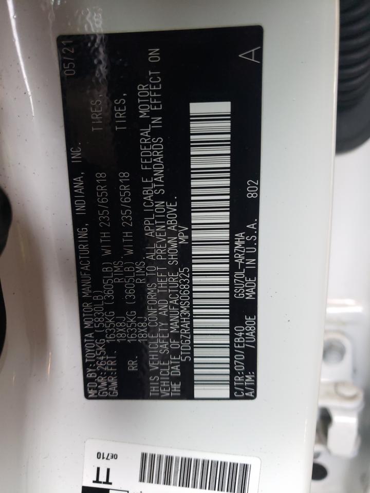 2021 Toyota Highlander VIN 5TDGZRAH3MS068325 Copart auction photo, side / rear end damage thumbnail 13