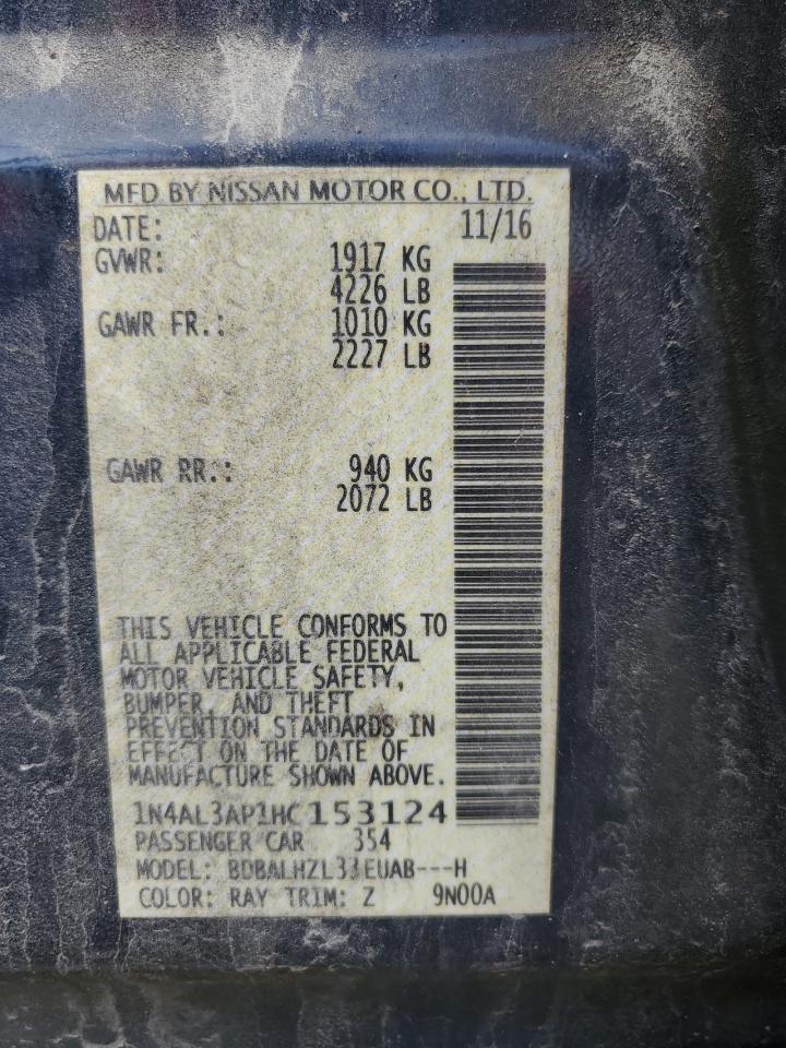 2017 Nissan Altima VIN 1N4AL3AP1HC153124 Copart auction photo, side damage thumbnail 14