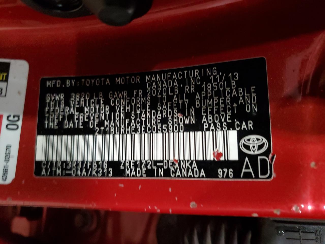 2014 Toyota Corolla VIN 2T1BURHE3EC055900 Copart auction photo, front end damage thumbnail 12