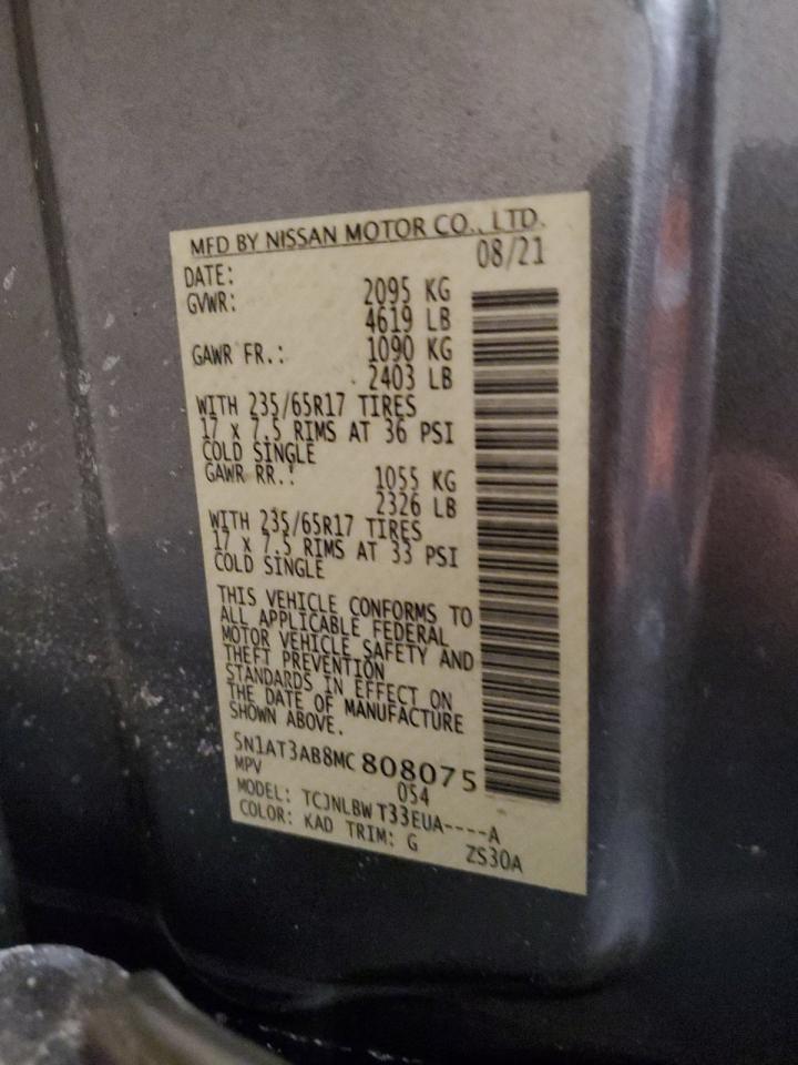 2021 Nissan Rogue VIN 5N1AT3AB8MC808075 Copart auction photo, front end damage thumbnail 12