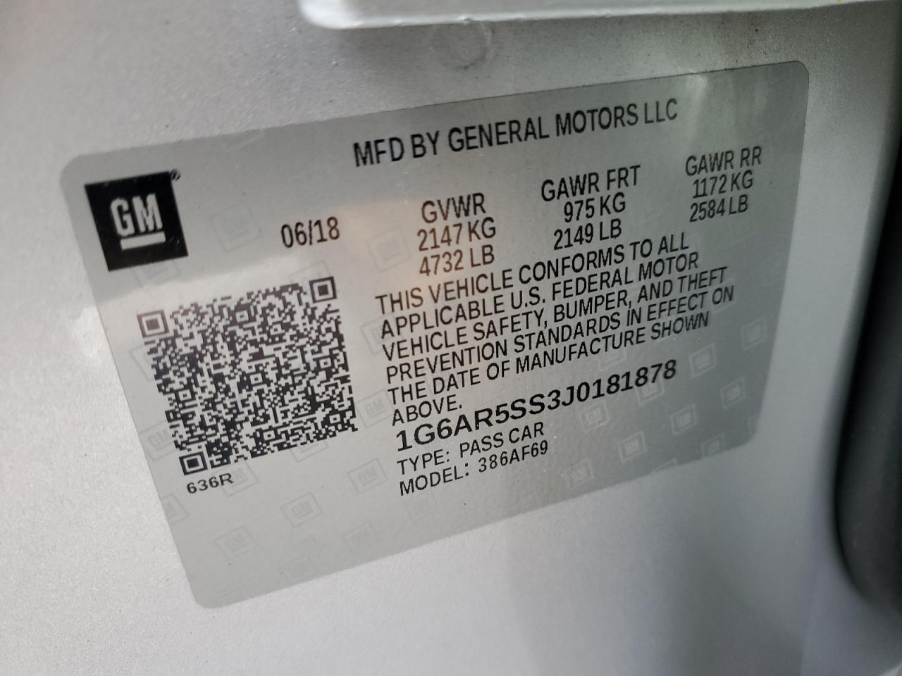 2018 Cadillac CTS VIN 1G6AR5SS3J0181878 Copart auction photo, all over damage thumbnail 13