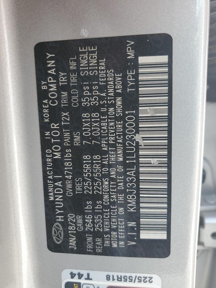 2020 Hyundai Tucson VIN KM8J33AL1LU230001 Copart auction photo, front end / side damage thumbnail 15