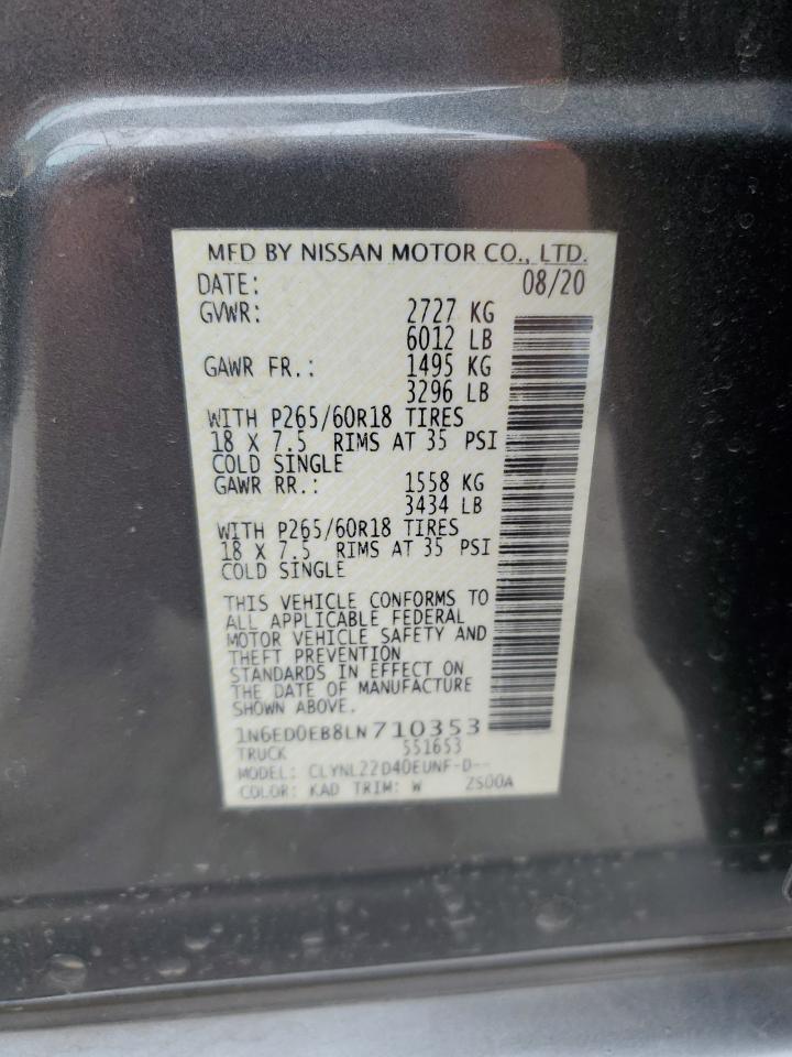 2020 Nissan Navara (Frontier) VIN 1N6ED0EB8LN710353 Copart auction photo, front end / minor dent/scratches damage thumbnail 15