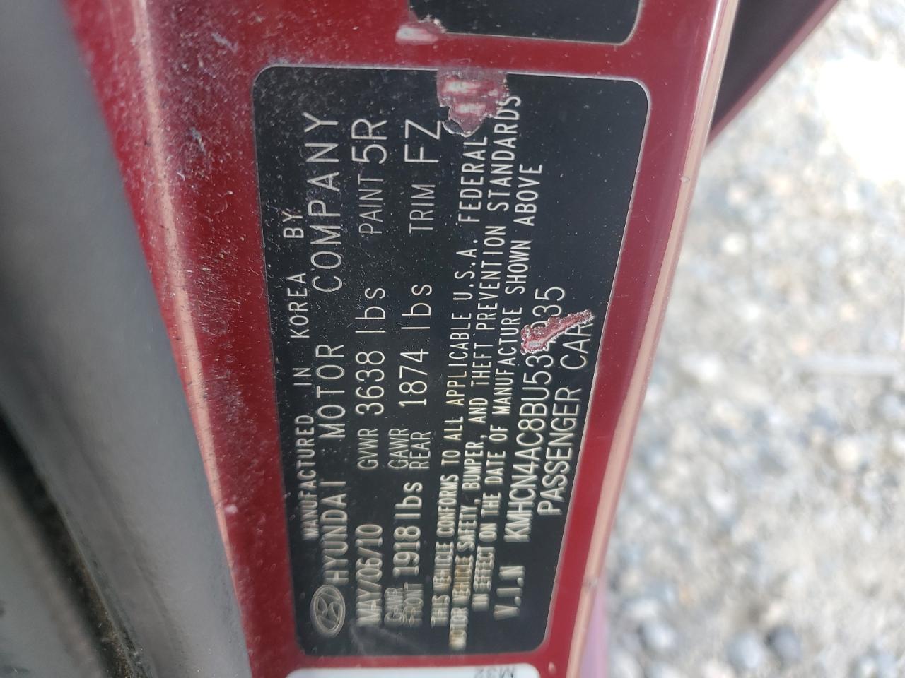 2011 Hyundai Accent VIN KMHCN4AC8BU534935 Copart auction photo, front end / rear end damage thumbnail 12
