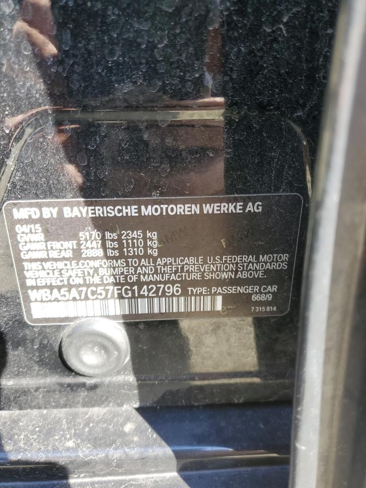 2015 BMW 5er VIN WBA5A7C57FG142796 Copart auction photo, front end / minor dent/scratches damage thumbnail 12