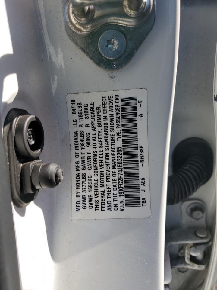 2018 Honda Civic VIN 19XFC2F74JE032265 Copart auction photo, all over damage thumbnail 12