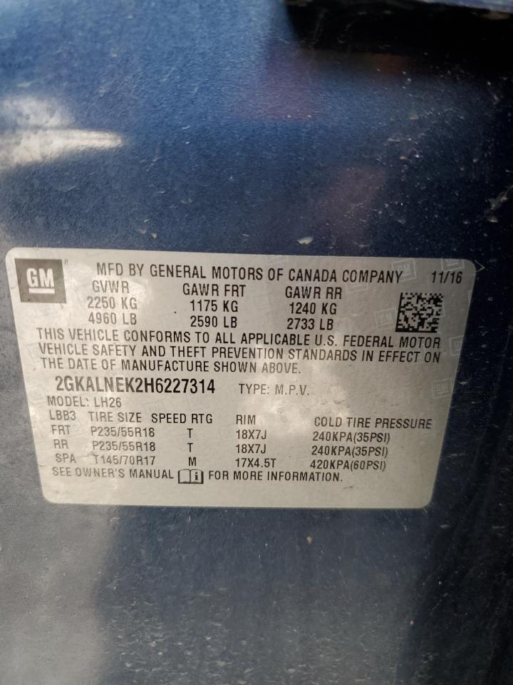 2017 GMC Terrain VIN 2GKALNEK2H6227314 Copart auction photo, front end / rear end damage thumbnail 13
