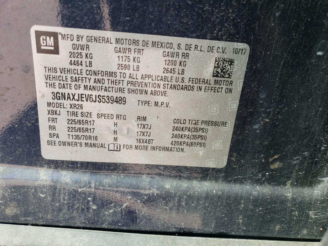 2018 Chevrolet Equinox VIN 3GNAXJEV6JS539489 Copart auction photo, front end damage thumbnail 13