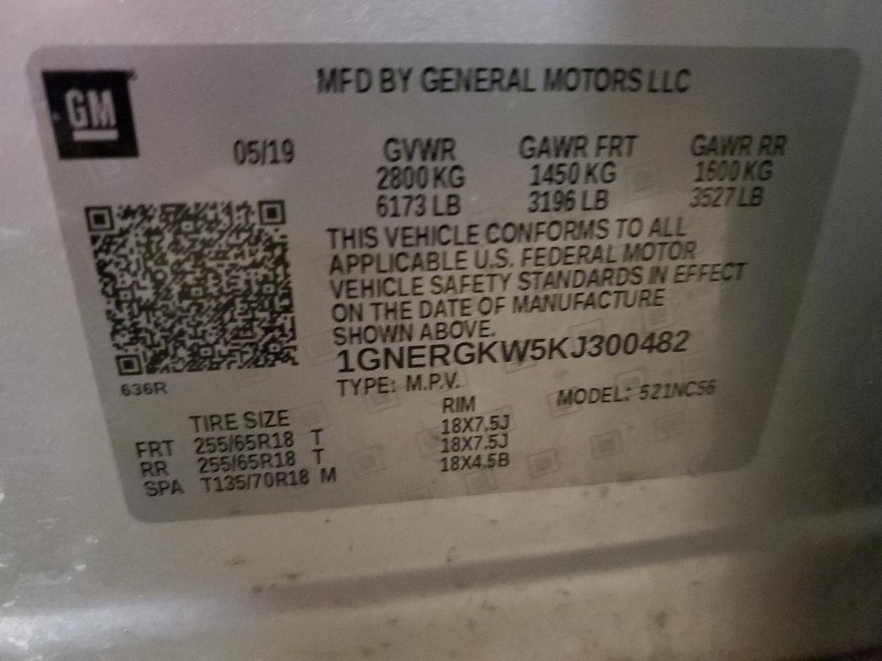 2019 Chevrolet Traverse VIN 1GNERGKW5KJ300482 Copart auction photo, front end damage thumbnail 13