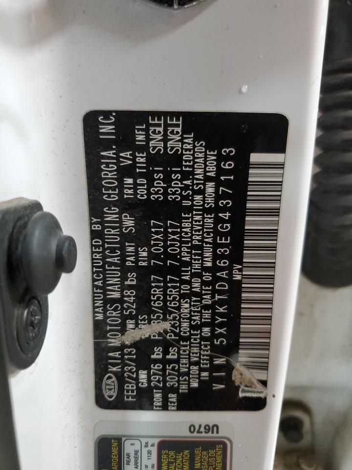 2014 KIA Sorento VIN 5XYKTDA63EG437163 Copart auction photo, front end / side damage thumbnail 14