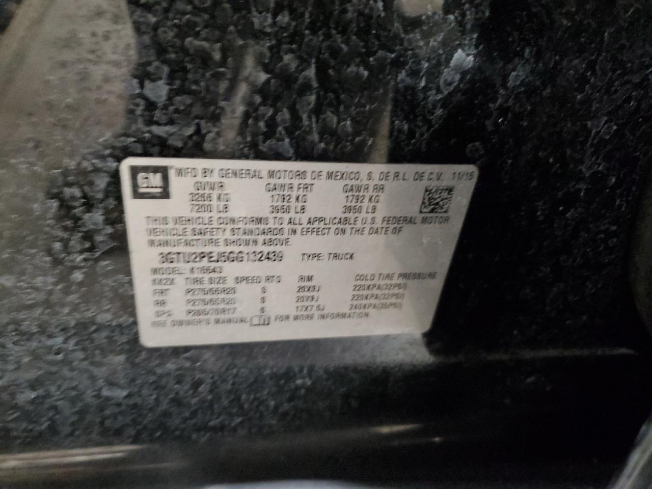2016 GMC Sierra VIN 3GTU2PEJ5GG132439 Copart auction photo, water/flood / rear end damage thumbnail 12