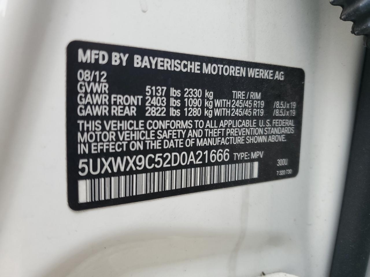 2013 BMW X3 VIN 5UXWX9C52D0A21666 Copart auction photo, front end damage thumbnail 14