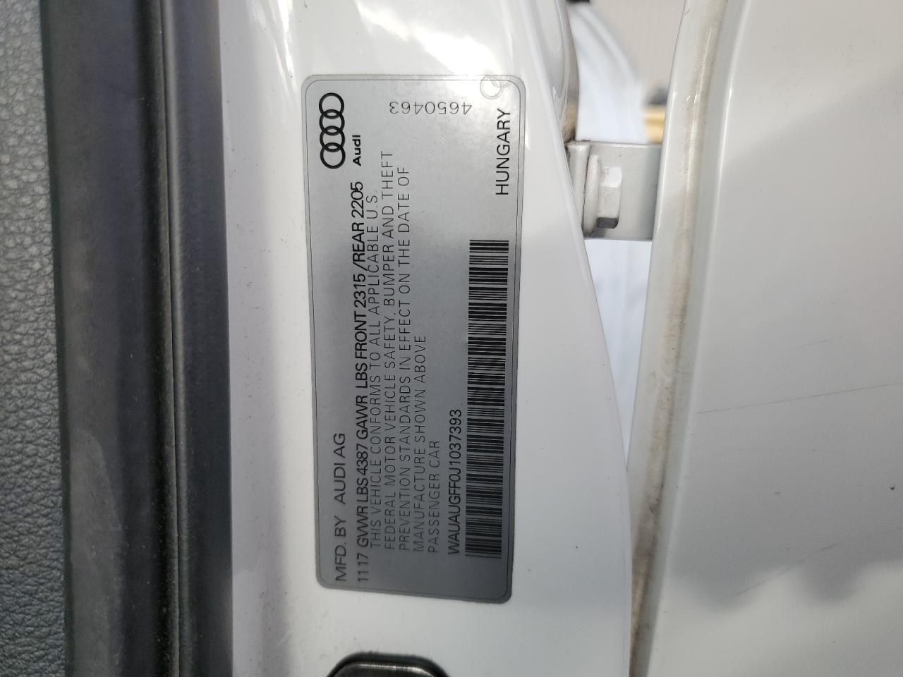 2018 Audi A3 VIN WAUAUGFF0J1037393 Copart auction photo, front end damage thumbnail 12