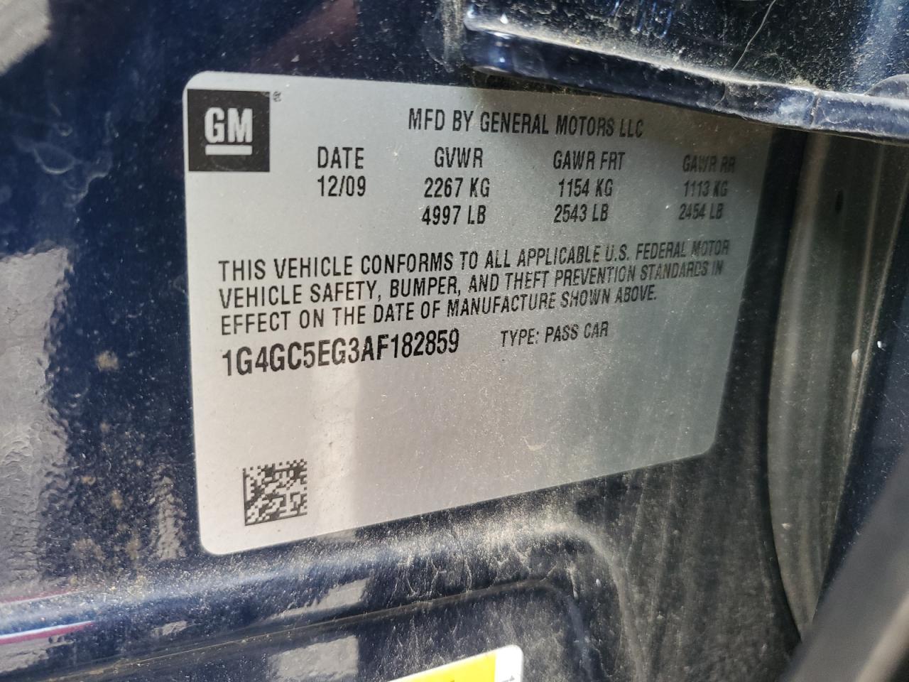 2010 Buick LaCrosse VIN 1G4GC5EG3AF182859 Copart auction photo, front end / rear end damage thumbnail 13