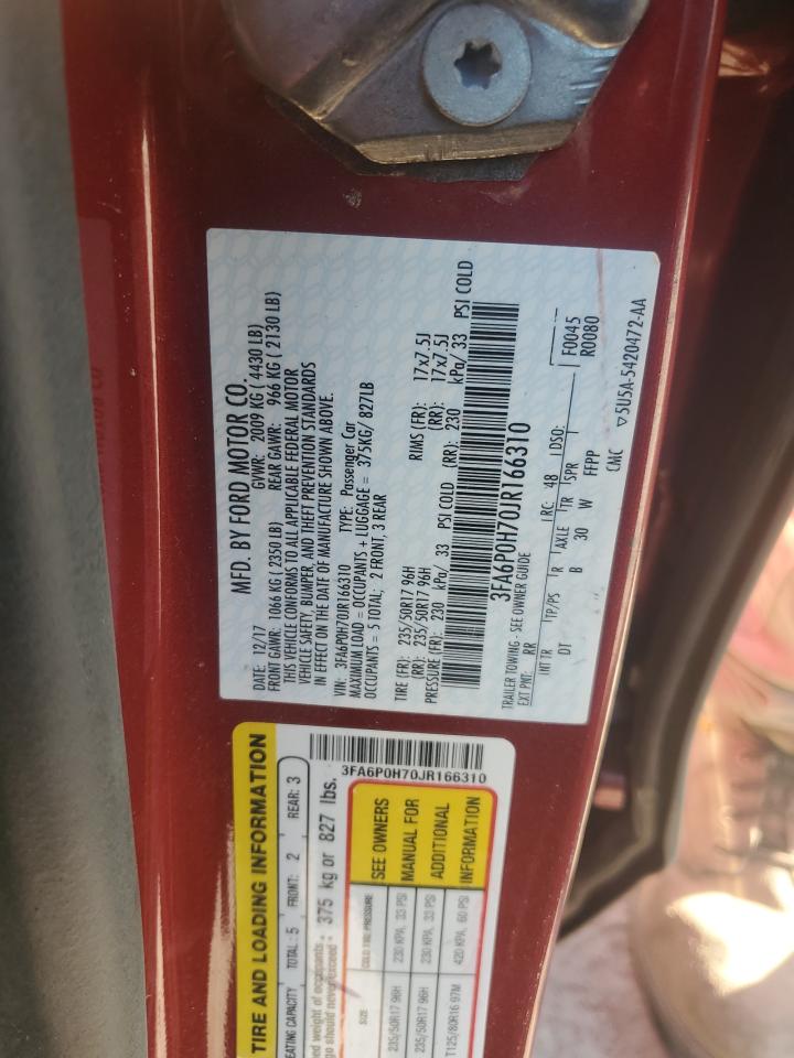 2018 Ford Fusion VIN 3FA6P0H70JR166310 Copart auction photo, front end / side damage thumbnail 12