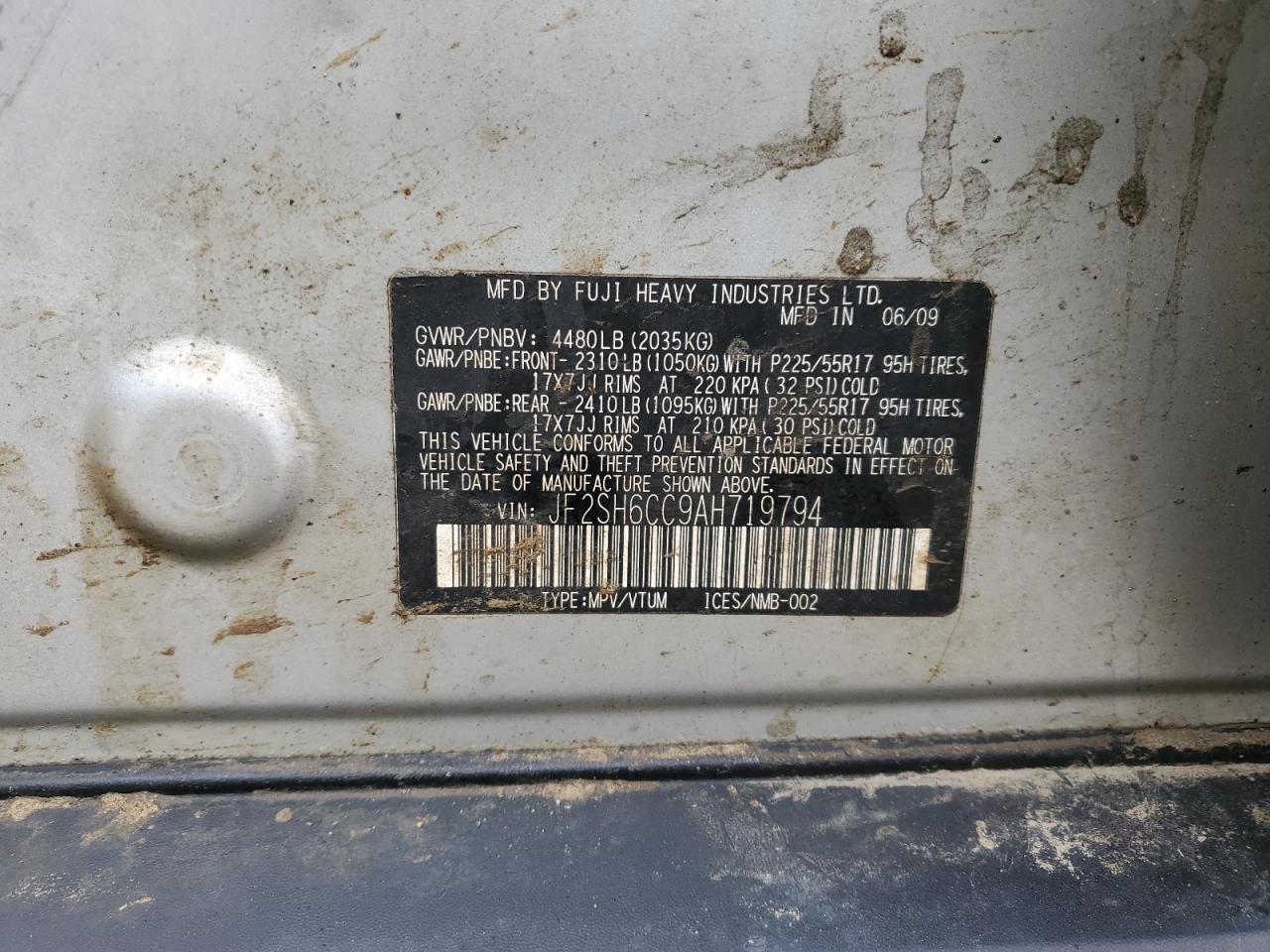 2010 Subaru Forester VIN JF2SH6CC9AH719794 Copart auction photo, mechanical / minor dent/scratches damage thumbnail 15