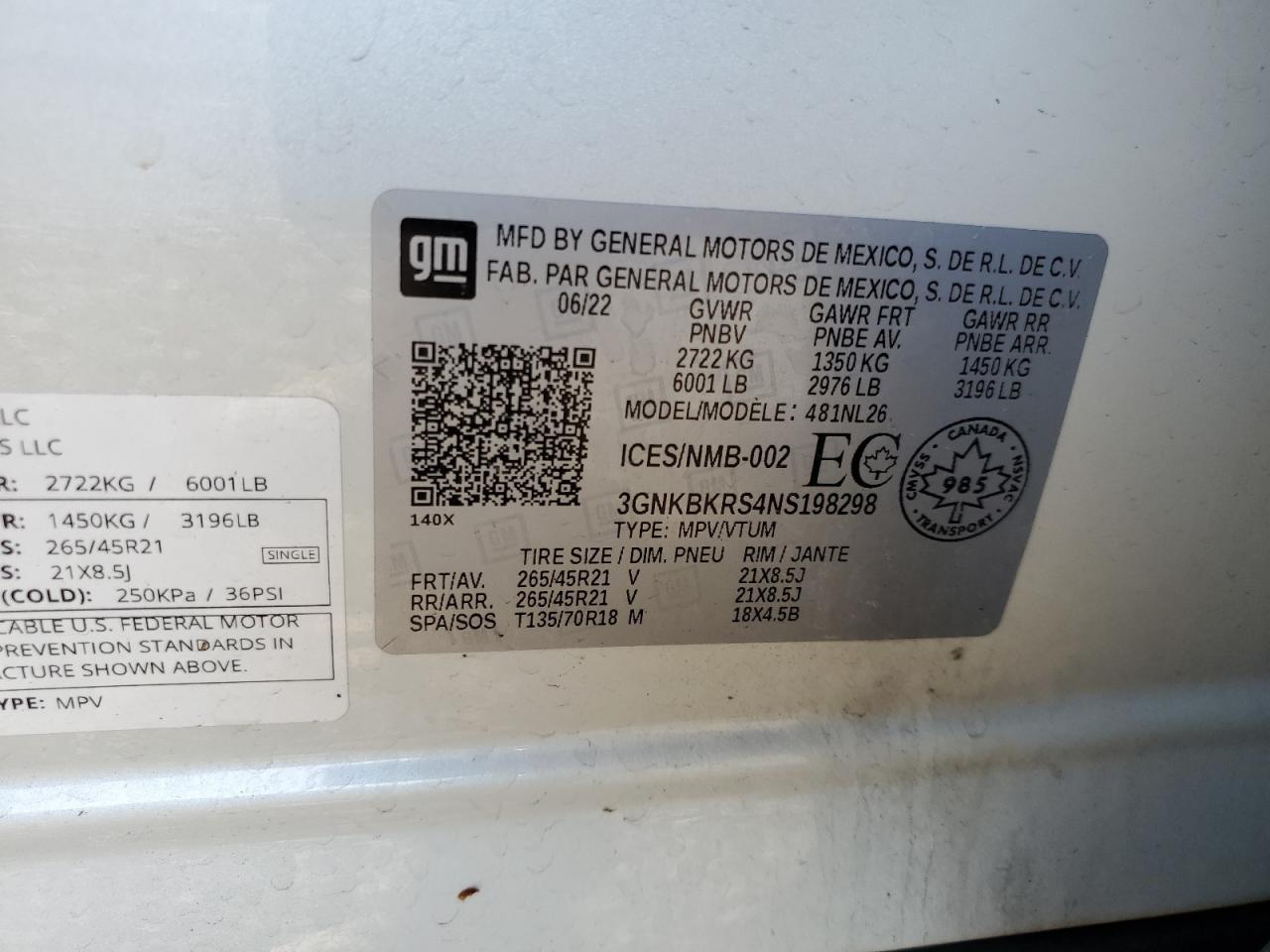 2022 Chevrolet Blazer VIN 3GNKBKRS4NS198298 Copart auction photo, front end damage thumbnail 15