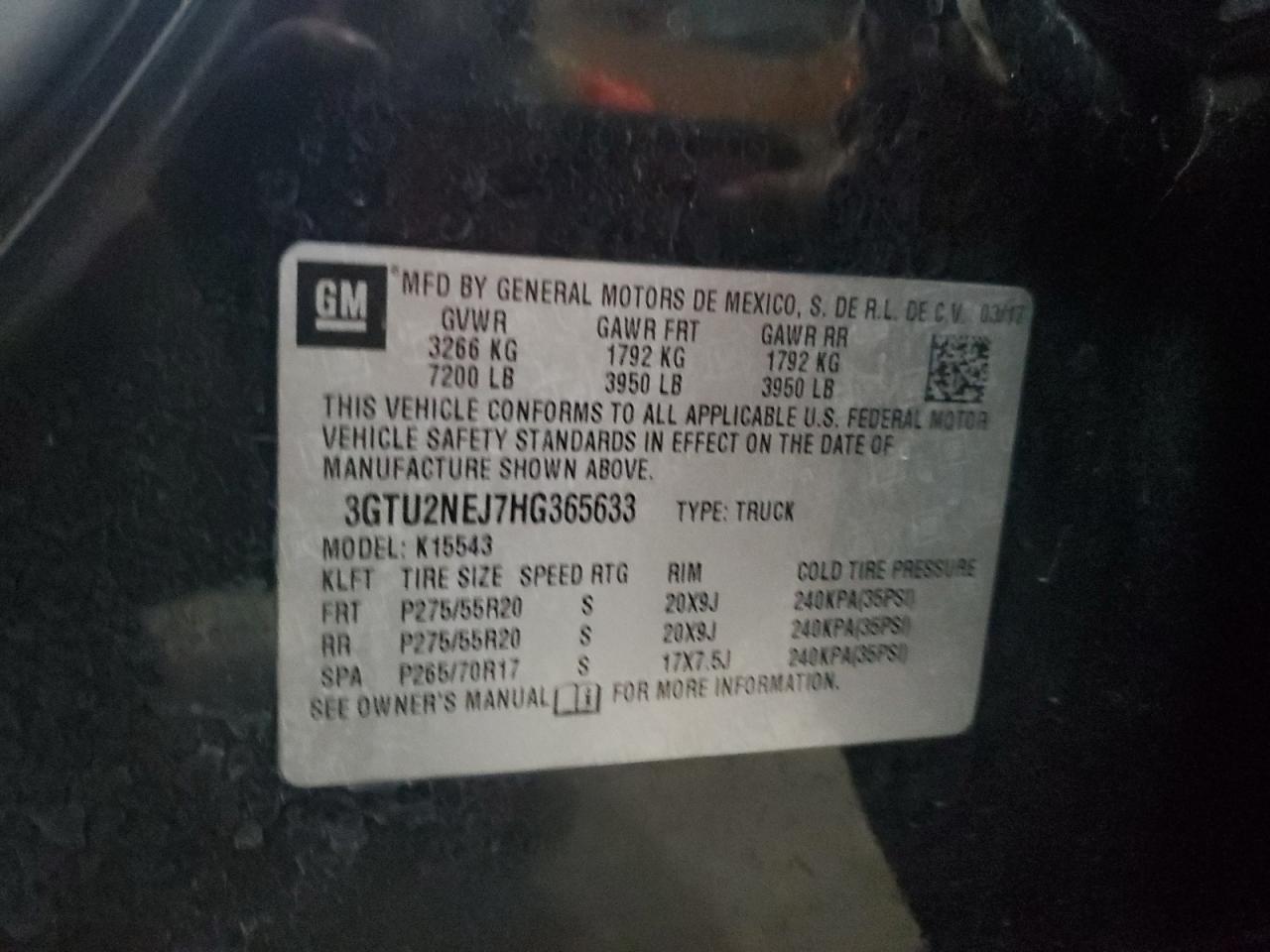 2017 GMC Sierra VIN 3GTU2NEJ7HG365633 Copart auction photo, side / hail damage thumbnail 12