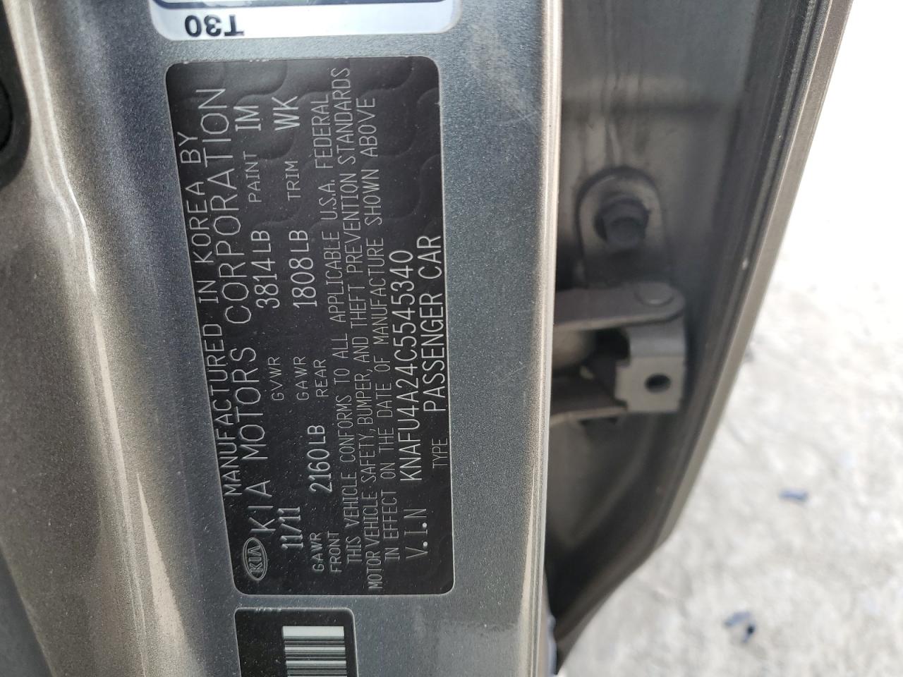 2012 KIA Forte VIN KNAFU4A24C5545340 Copart auction photo, front end / minor dent/scratches damage thumbnail 12