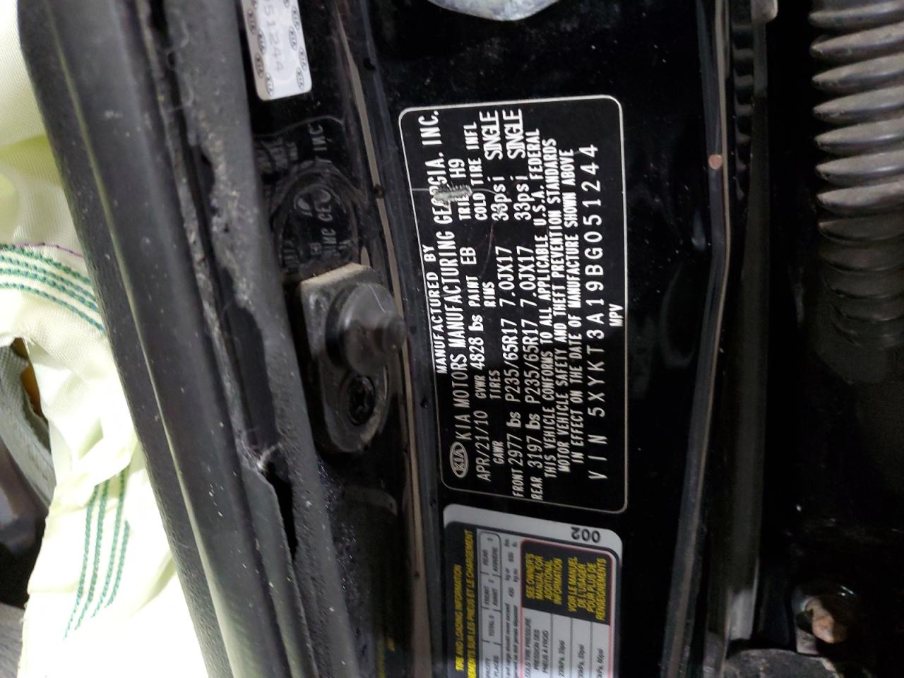2011 KIA Sorento VIN 5XYKT3A19BG051244 Copart auction photo, all over damage thumbnail 13