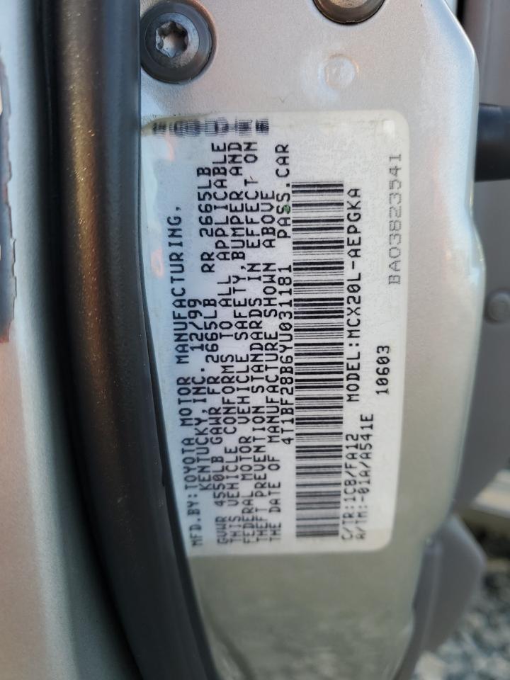 2000 Toyota Avalon VIN 4T1BF28B6YU031181 Copart auction photo, side damage thumbnail 14