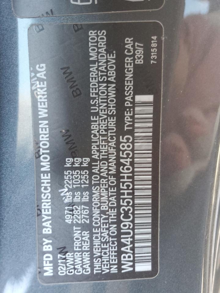 2017 BMW 4er VIN WBA4U9C35H5H64585 Copart auction photo, rear end / undercarriage damage thumbnail 14