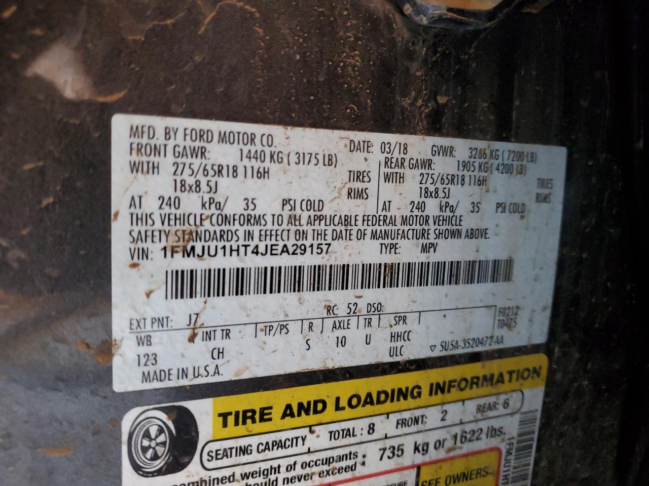 2018 Ford Expedition VIN 1FMJU1HT4JEA29157 Copart auction photo, undercarriage / side damage thumbnail 15