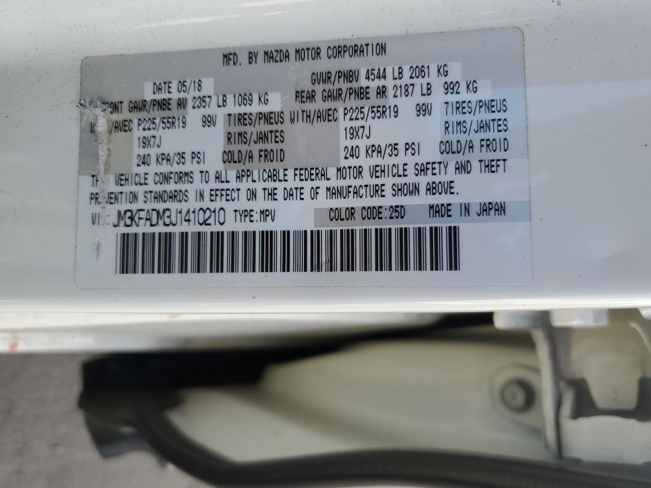 2018 Mazda CX-5 VIN JM3KFADM3J1410210 Copart auction photo, hail damage thumbnail 13