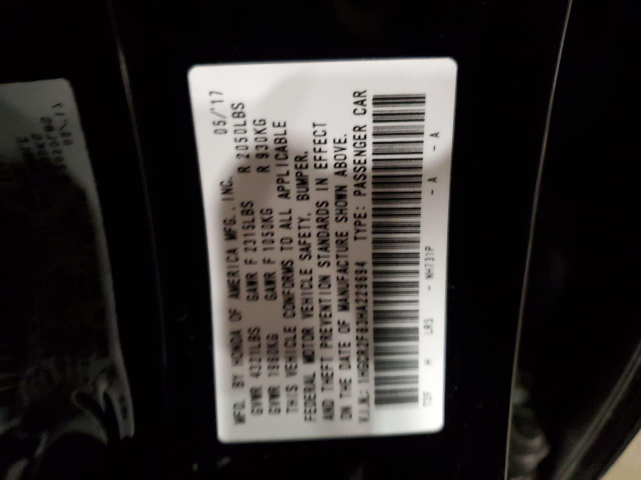 2017 Honda Accord VIN 1HGCR2F83HA229694 Copart auction photo, front end damage thumbnail 14