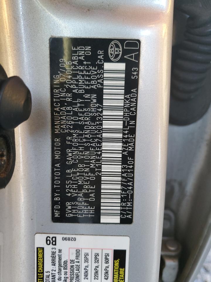2010 Toyota Corolla VIN 2T1LE4EE7AC013247 Copart auction photo, side damage thumbnail 12