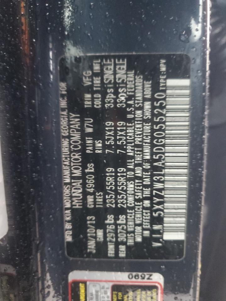 2013 Hyundai Santa Fe VIN 5XYZW3LA5DG055250 Copart auction photo, minor dent/scratches damage thumbnail 13