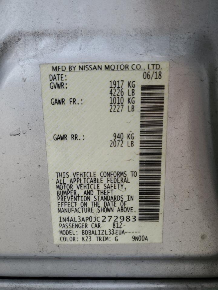 2018 Nissan Altima VIN 1N4AL3AP0JC272983 Copart auction photo, all over damage thumbnail 12