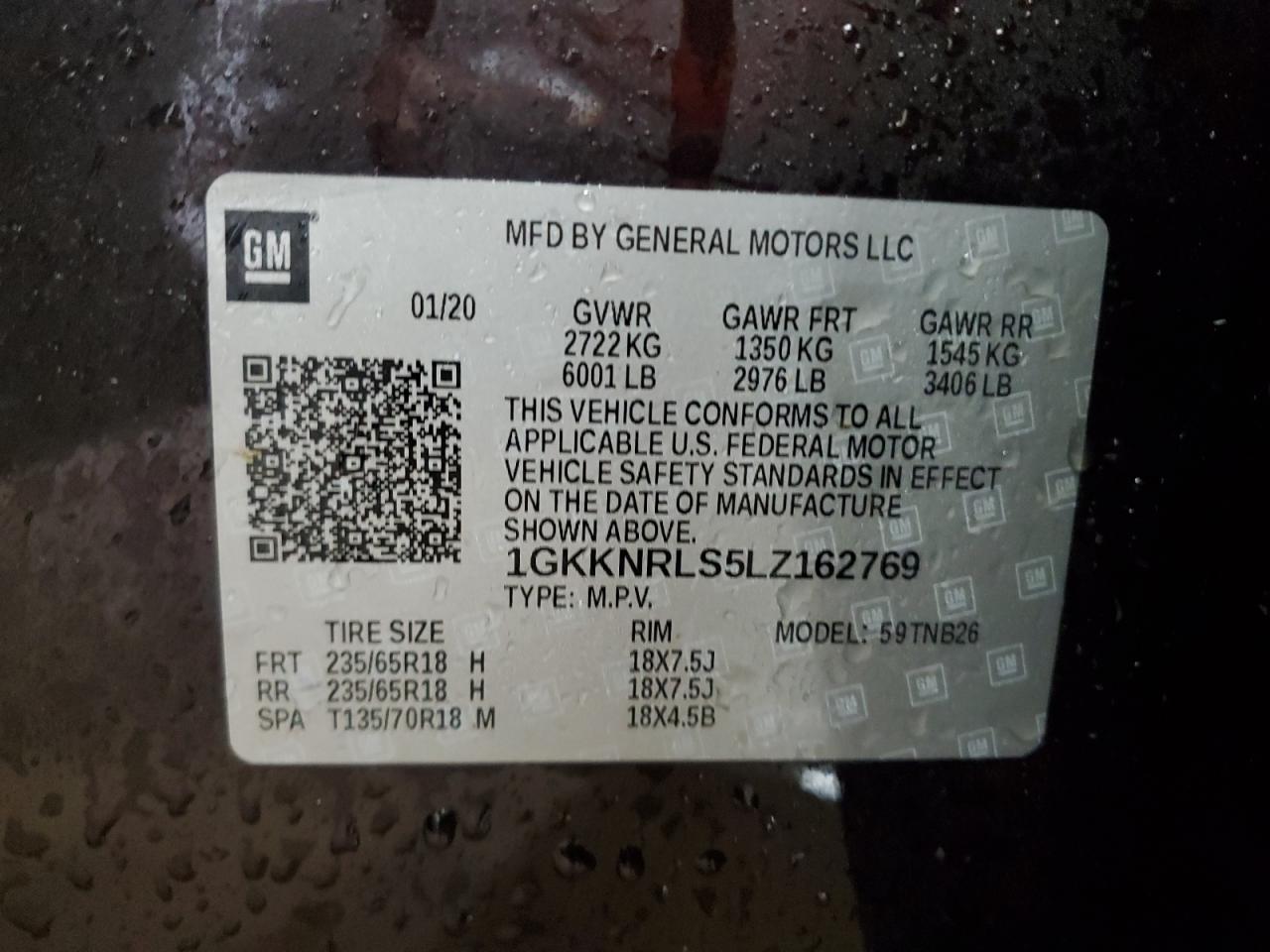 2020 GMC Acadia VIN 1GKKNRLS5LZ162769 Copart auction photo, front end / minor dent/scratches damage thumbnail 13