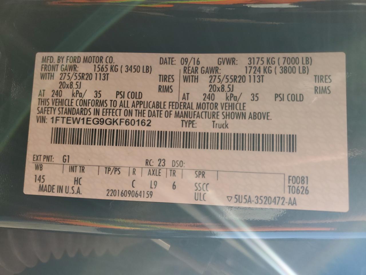 2016 Ford F-150 VIN 1FTEW1EG9GKF60162 Copart auction photo, undercarriage damage thumbnail 15