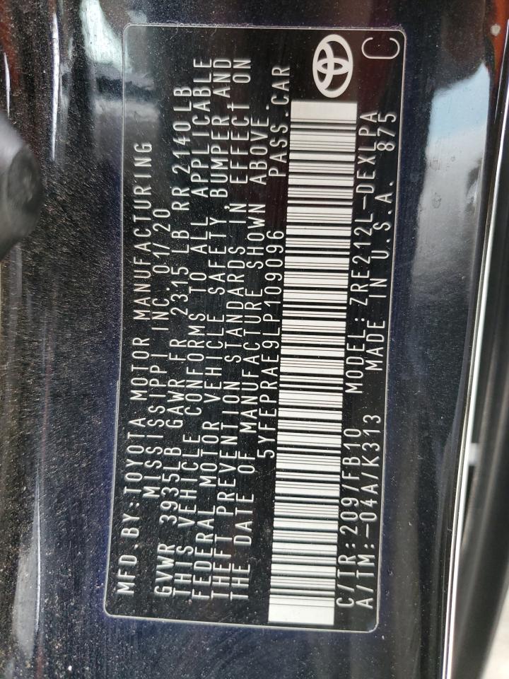 2020 Toyota Corolla VIN 5YFEPRAE9LP109096 Copart auction photo, side / rear end damage thumbnail 14