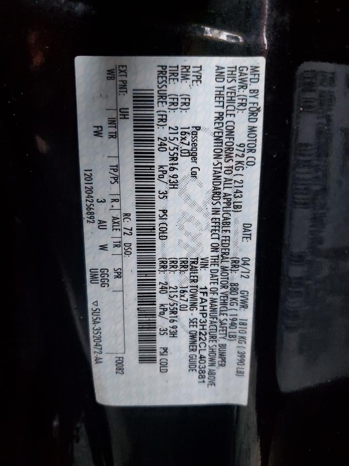 2012 Ford Focus VIN 1FAHP3H22CL403881 Copart auction photo, rear end damage thumbnail 13