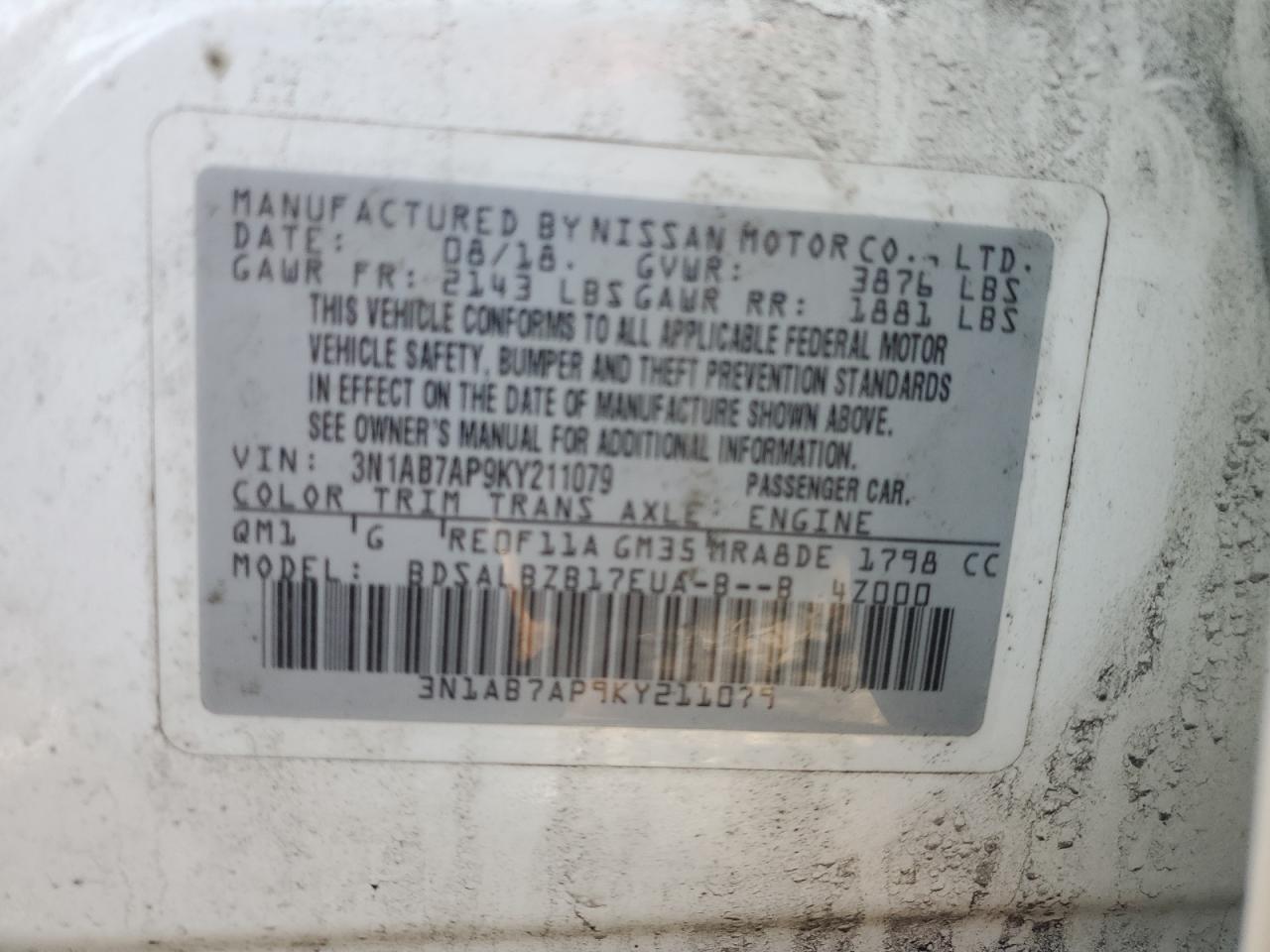 2019 Nissan Sentra VIN 3N1AB7AP9KY211079 Copart auction photo, rear end damage thumbnail 12