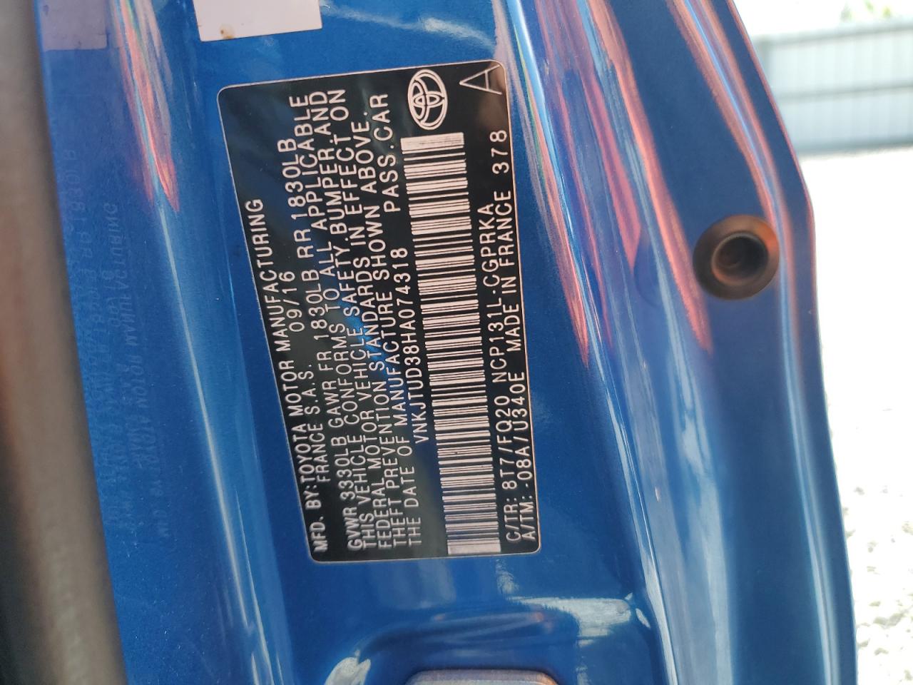 2017 Toyota Yaris VIN VNKJTUD38HA074318 Copart auction photo, front end damage thumbnail 13