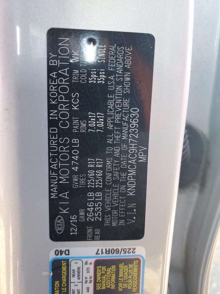 2017 KIA Sportage VIN KNDPMCAC9H7239630 Copart auction photo, vandalism damage thumbnail 13