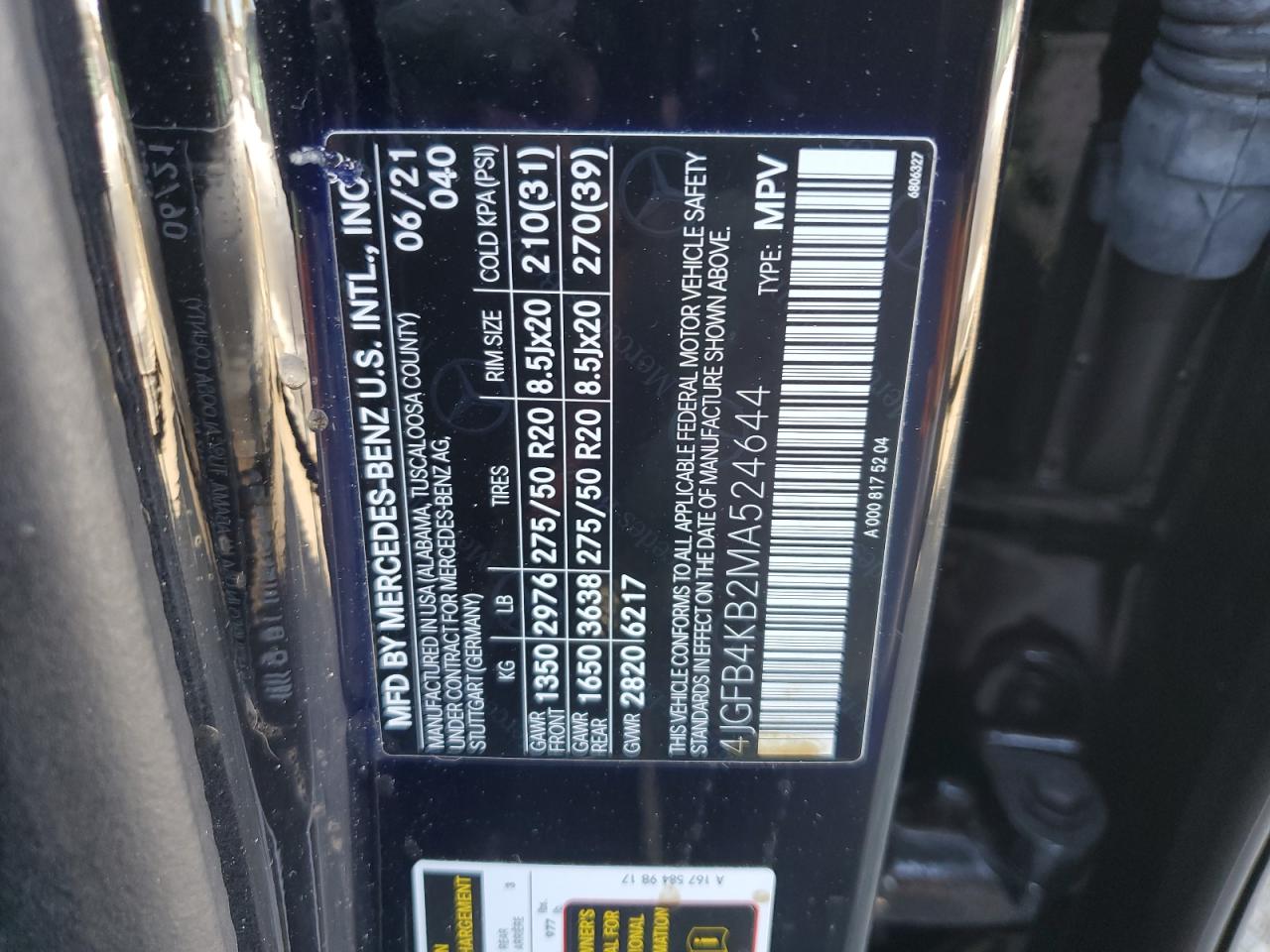 2021 Mercedes-Benz GLE VIN 4JGFB4KB2MA524644 Copart auction photo, front end / minor dent/scratches damage thumbnail 13