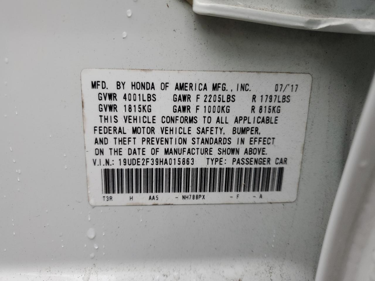 2017 Acura ILX VIN 19UDE2F39HA015863 Copart auction photo, side / rear end damage thumbnail 14