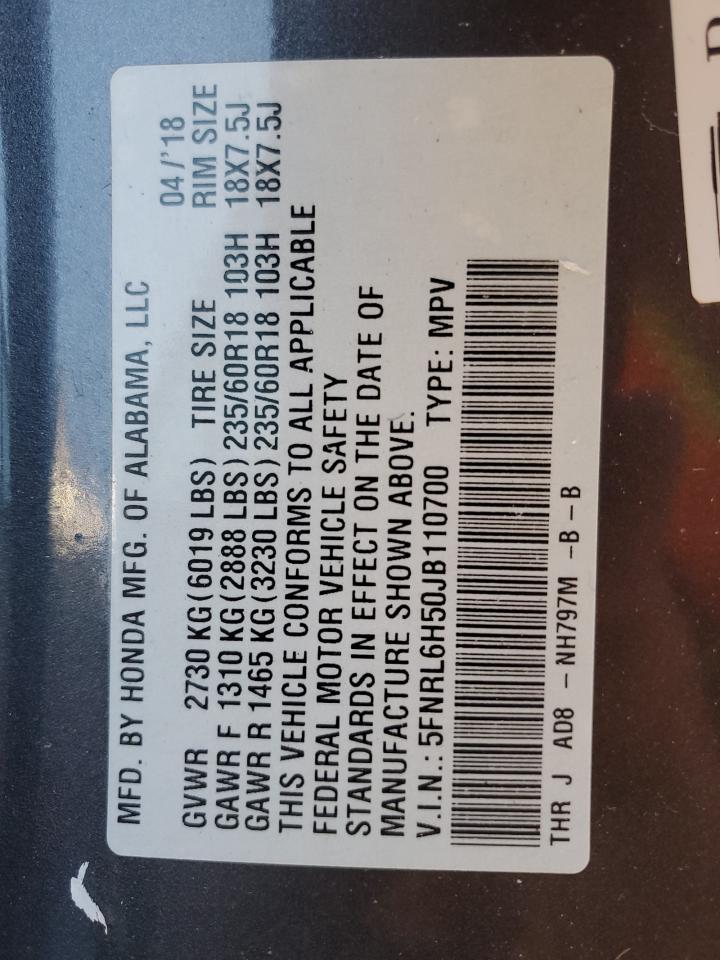 2018 Honda Odyssey VIN 5FNRL6H50JB110700 Copart auction photo, front end / undercarriage damage thumbnail 16