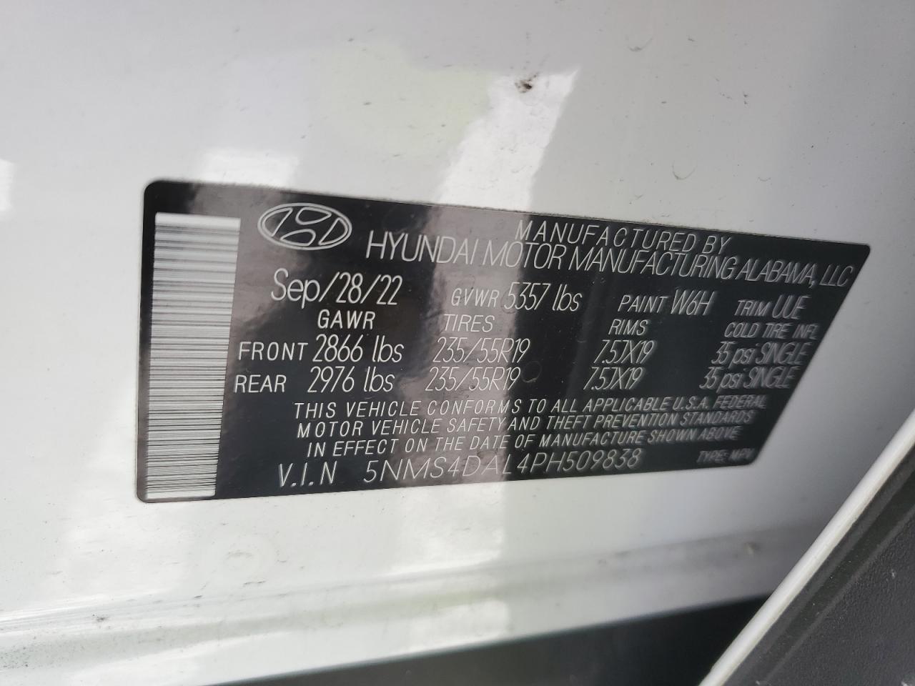 2023 Hyundai Santa Fe VIN 5NMS4DAL4PH509838 Copart auction photo, undercarriage / front end damage thumbnail 13