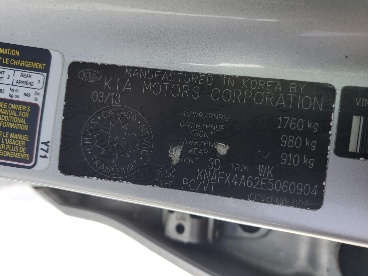 2014 KIA Forte VIN KNAFX4A62E5060904 Copart auction photo, mechanical / front end damage thumbnail 12