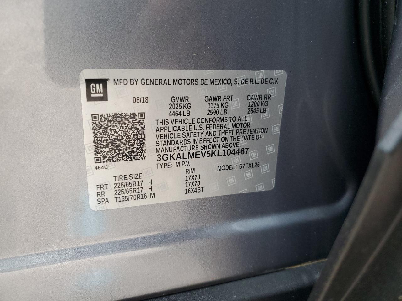 2019 GMC Terrain VIN 3GKALMEV5KL104467 Copart auction photo, front end / side damage thumbnail 15