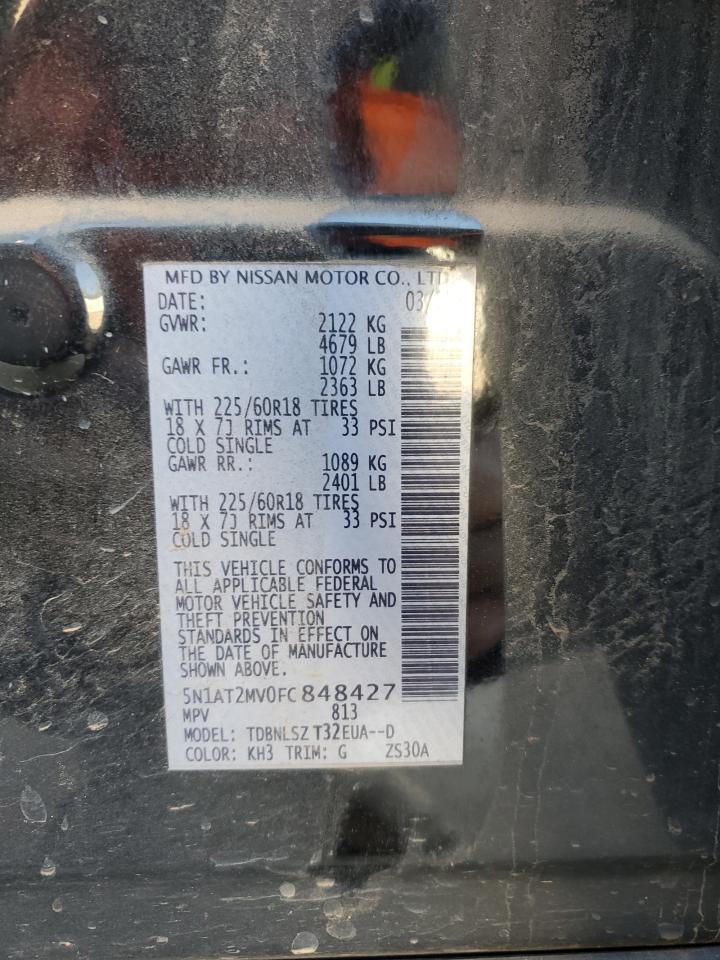 2015 Nissan Rogue VIN 5N1AT2MV0FC848427 Copart auction photo, front end / minor dent/scratches damage thumbnail 14
