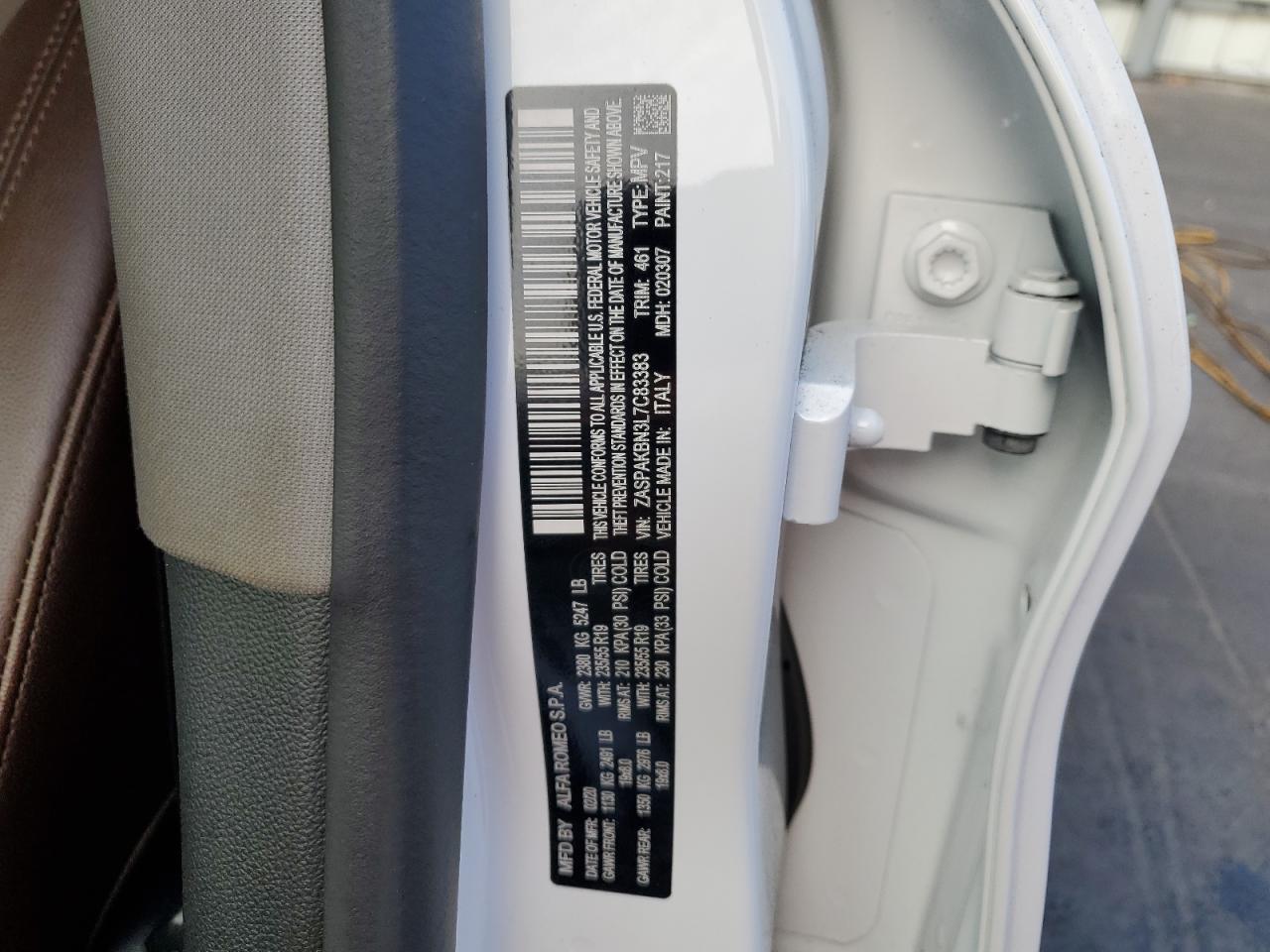 2020 Alfa Romeo Stelvio VIN ZASPAKBN3L7C83383 Copart auction photo, front end damage thumbnail 13