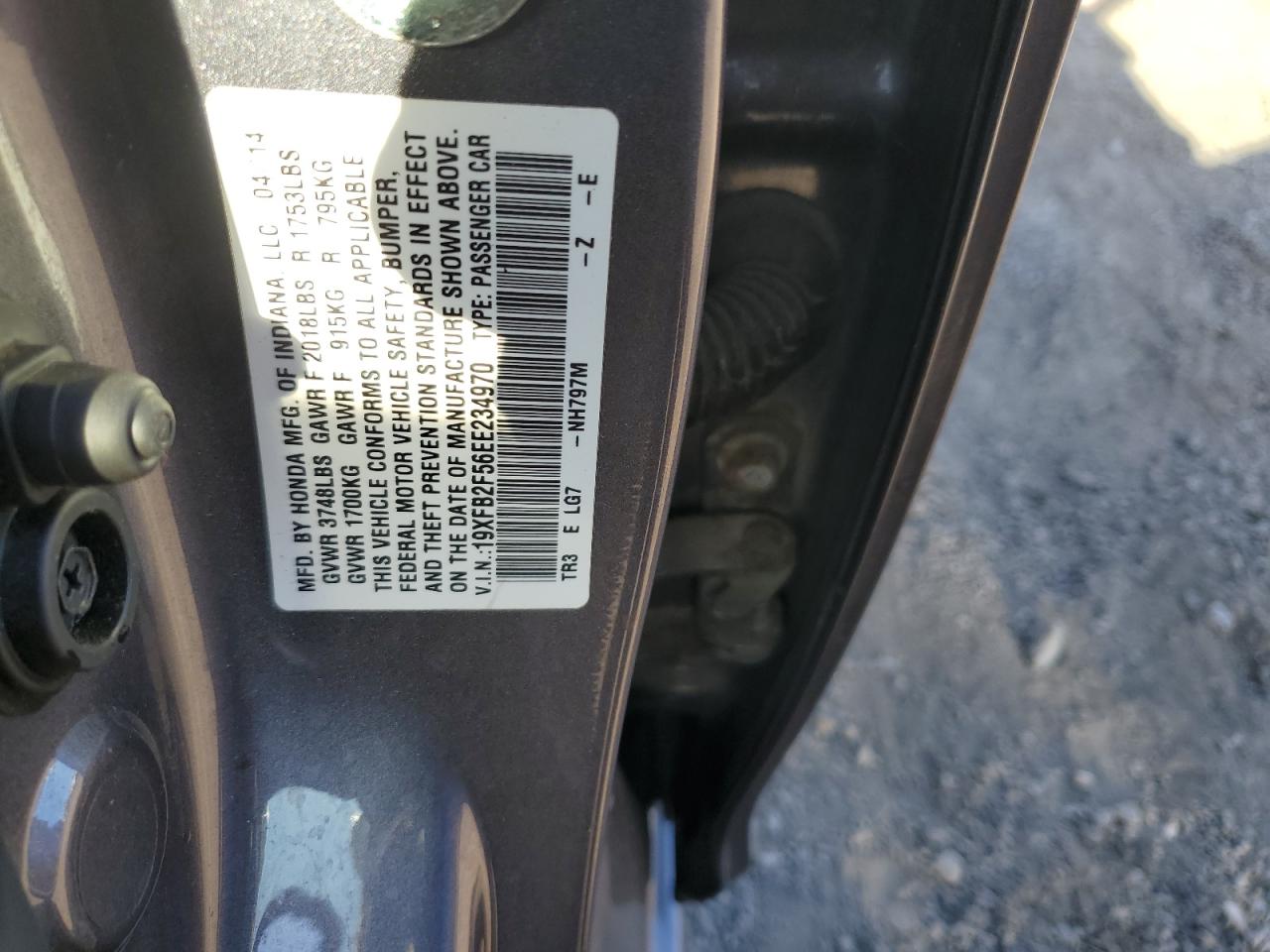 2014 Honda Civic VIN 19XFB2F56EE234970 Copart auction photo, rear end / undercarriage damage thumbnail 14
